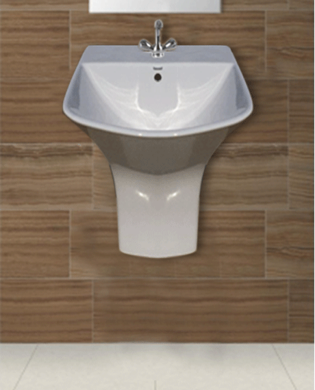 LAVABO RECTANGLE  MONOBLOC SUSPENDU EN CERAMIQUE "INDE"