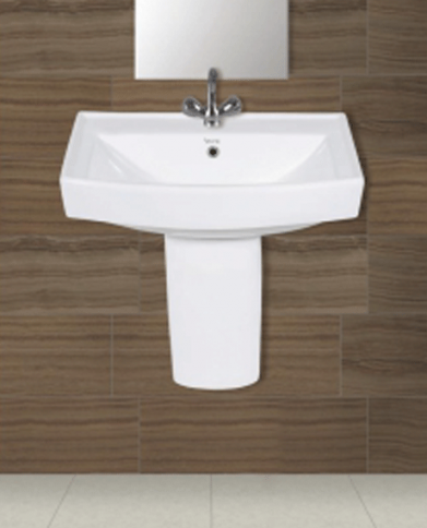 LAVABO RECTANGLE SUSPENDU SEMI-COLONNE EN CERAMIQUE "INDE"