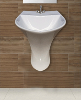 LAVABO ROND  MONOBLOC SUSPENDU EN CERAMIQUE "INDE"