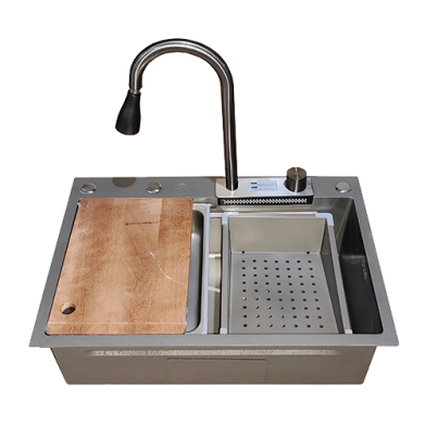 EVIER INOX SIMPLE BAC+SIPHON 680X460MM- GUN-GREY REF:6846-G