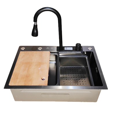 EVIER INOX SIMPLE BAC+SIPHON 800X460MM- NOIR REF:6846B