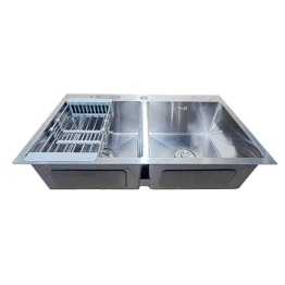 EVIER INOX DOUBLE BAC+SIPHON 800X450MM- SILVER REF:8045