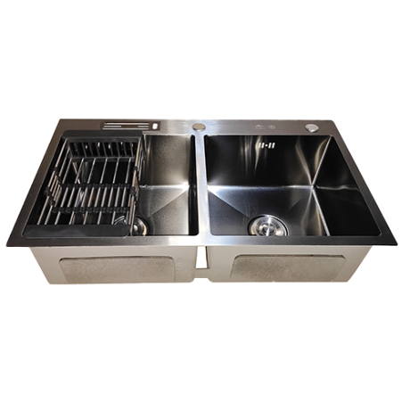 EVIER INOX DOUBLE BAC+SIPHON 800X450MM- NOIR REF:8045B